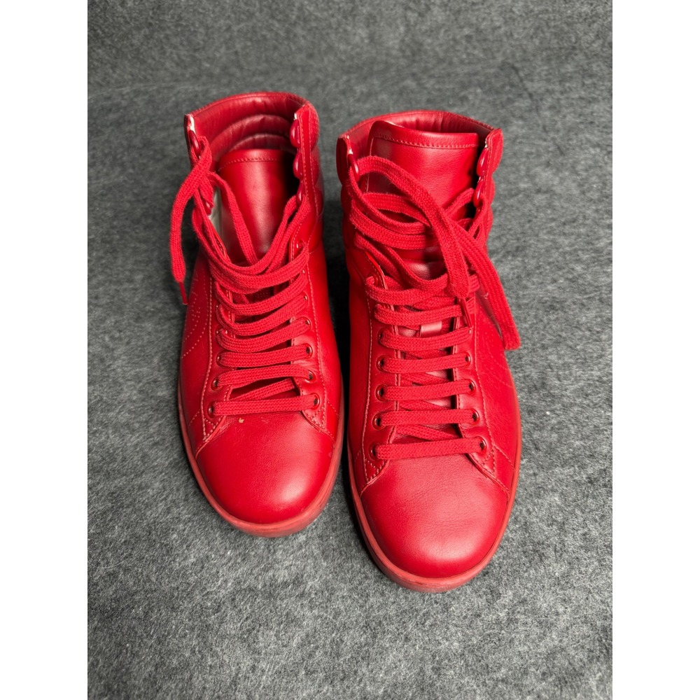 Gucci Ace High Top Red Leather Sneakers Interlocking G Logo 625672 Mens 7 US 8 - Picture 3 of 13